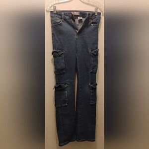 Straight-Leg Women's Cargo Jeans in Dark Blue